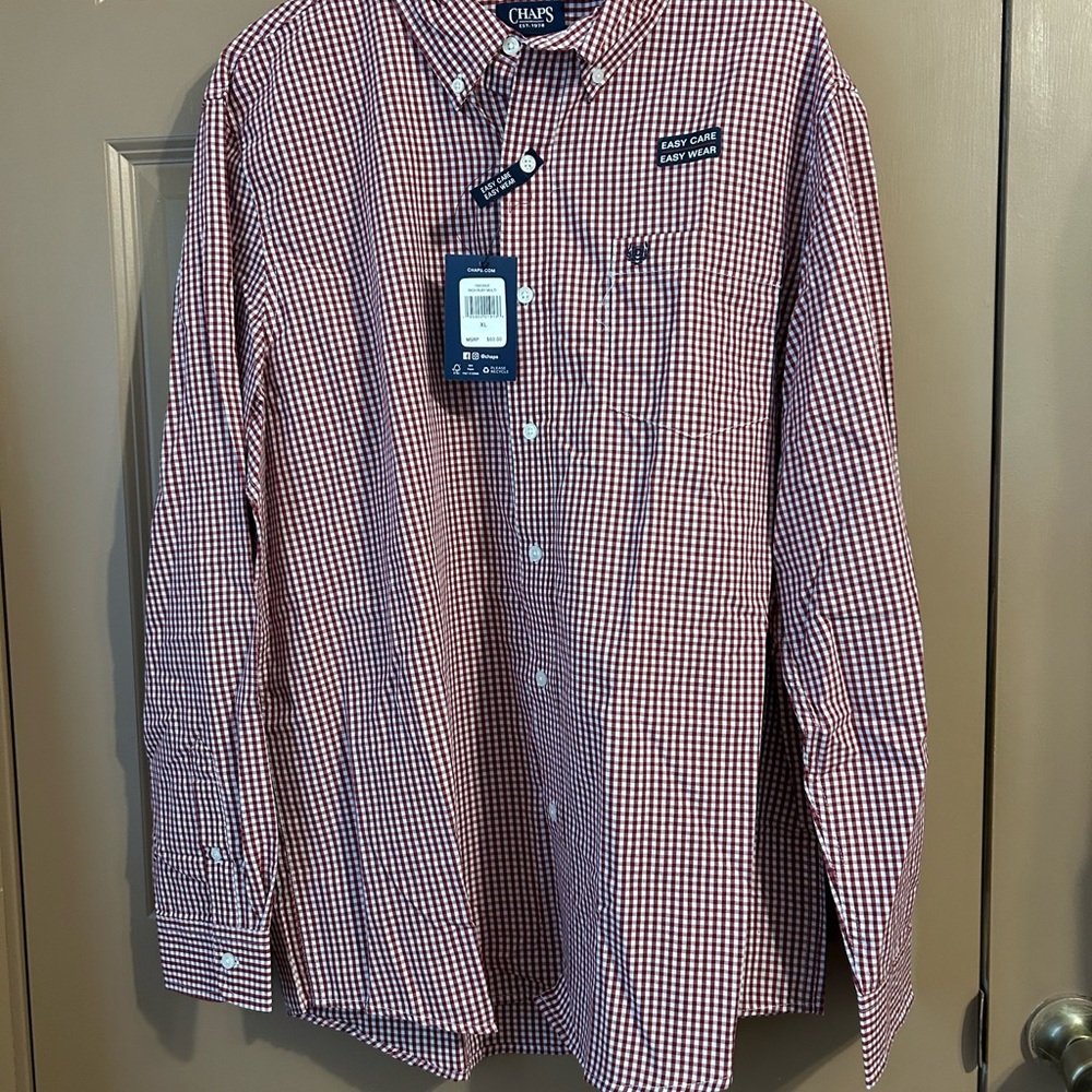 Chaps Men's Red and White Gingham Button-Down Shirt